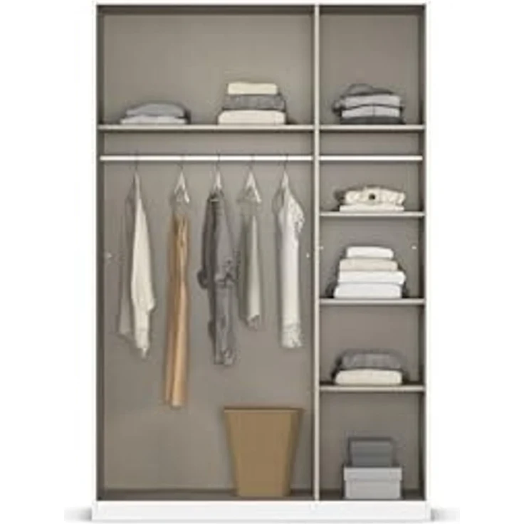 Rauch Möbel Alabama, Kleiderschrank für Schlafzimmer, Kinderzimmer, Wohnzimmer, Garderobe, Flur, 3-türig, mit Zubehör Classic, Farbe Weiß Hochglanz/Eiche Artisan, Holz, Breite 136 cm – Bild 6