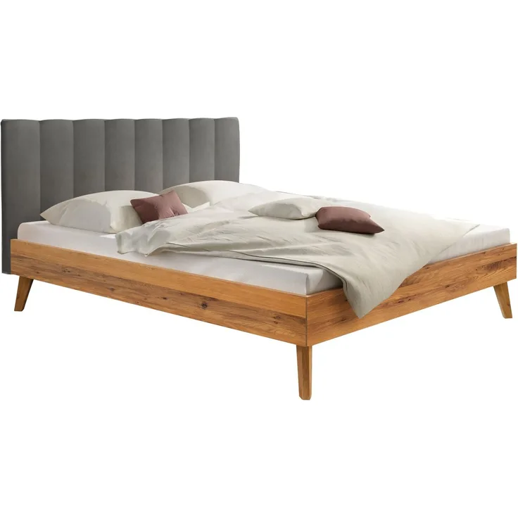 Hasena Bett Taliana Wildeiche mit gepolstertem Kopfteil 160x200 cm, Fußhöhe 20 cm – Bergamo