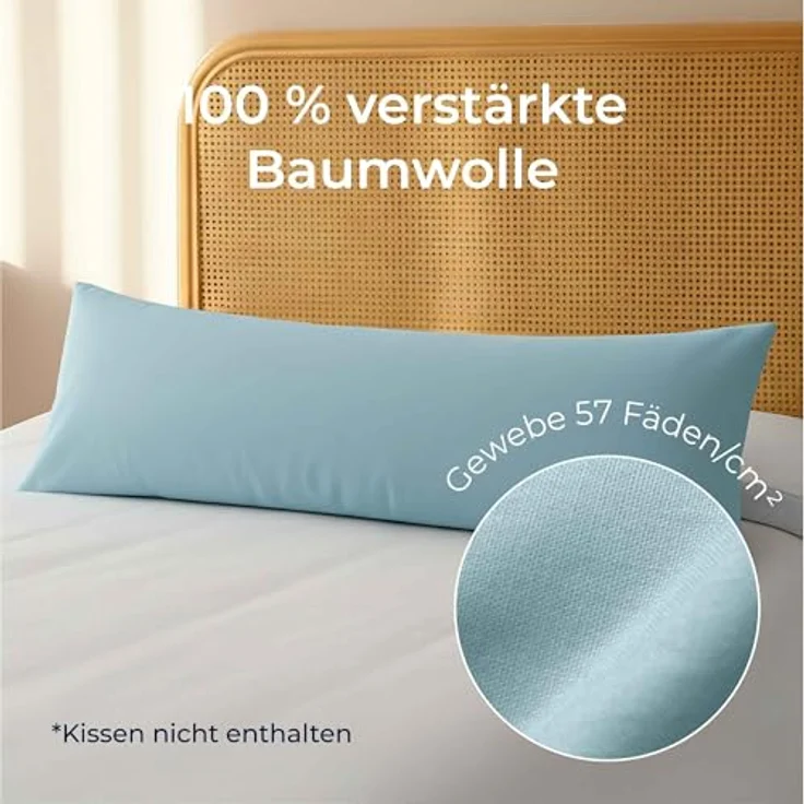 Kissenbezug 40x145 Baumwolle Renforcé (2er-Set) - Hellblau - Dicht gewebt mit 57 Fäden/cm² - Kissenbezug 40x145 cm - Oeko Tex Zertifiziert - Dreamzie – Bild 4
