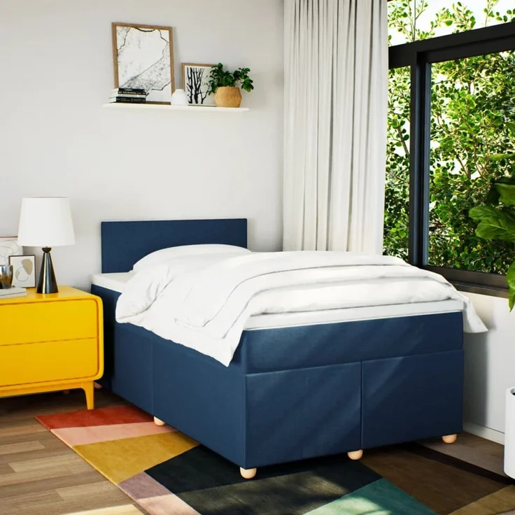 vidaXL Boxspringbett mit Matratze Blau 120x200 cm Stoff 3288946 – Bild 4