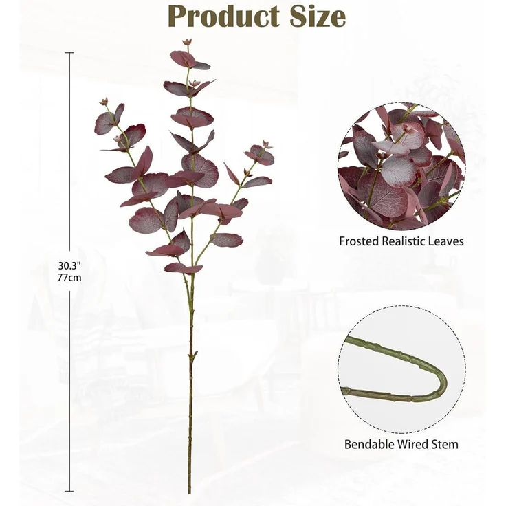 5PCS Rote Eukalyptus Künstliche Dekozweige 73/77 cm Kunstpflanze Echt Dekoration – Bild 2