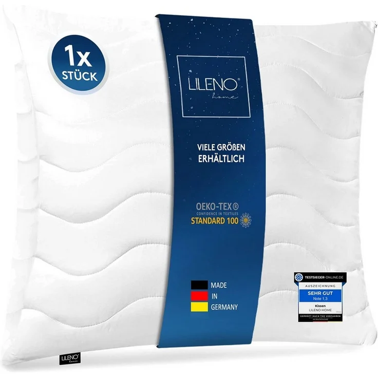 LILENO HOME Kopfkissen - gestepptes Kissen in verschiedenen Größen - Made in Germany, Füllung: 100% Polyester, Rückenschläfer, Seitenschläfer, Bauchschläfer, Spar-Set, 1er Set, Kopfkissen 80x80 cm HART mit 1.200g Füllung, allergikergeeignet – Bild 1