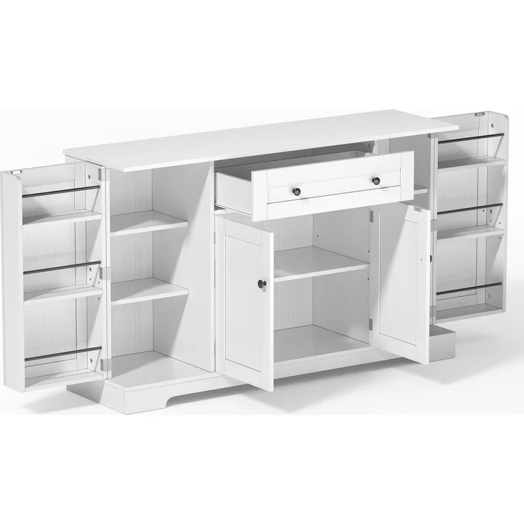 Buffet-Anrichte 85x40x138 cm mit Schublade, Regaltüren und verstellbaren Einlegeböden in Weiß – Bild 10