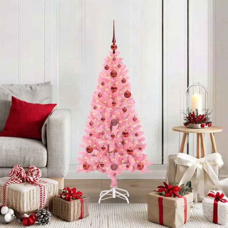 vidaXL Weihnachtsbaum mit LED-Beleuchtung Rosa 120 cm PVC und Stahl 3396407 – Bild 1