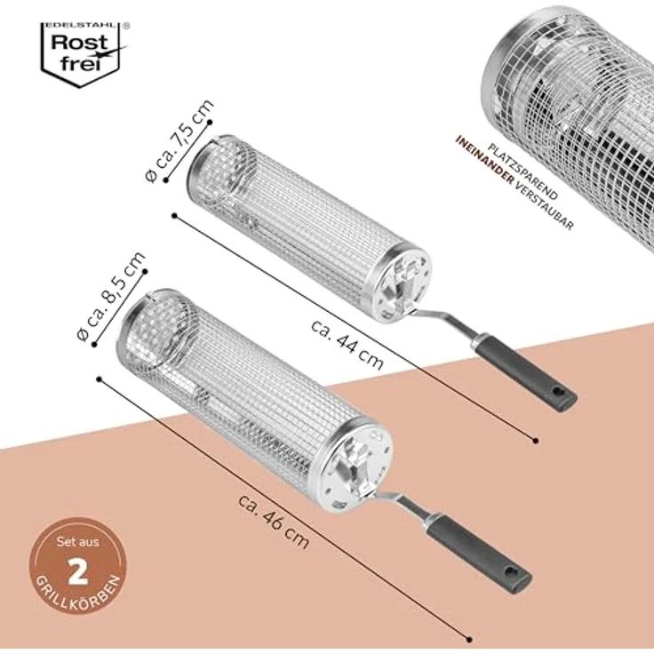 eluno Grillkörbe 2er Set aus Edelstahl, ca. 46 x 8,5 x 8,5 cm (B/H/T) – Bild 7