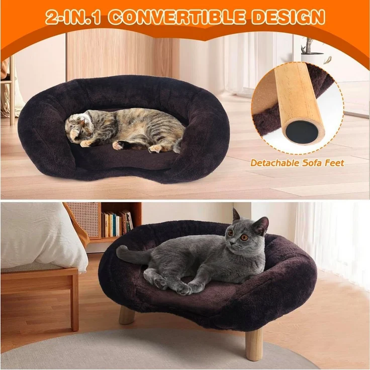 i@home Tierbett Katzensofa geräuschlose Konstruktion mit erhöhter Umrandung, Polyesterfaser, kompaktes Katzenbetten für Wohnung Wohnzimmer & Balkon 50×40×24 cm – Bild 3