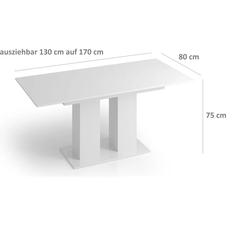 designimpex Esstisch Design Tisch DE-1 Weiß Hochglanz ausziehbar 130 bis 170 cm – Bild 7