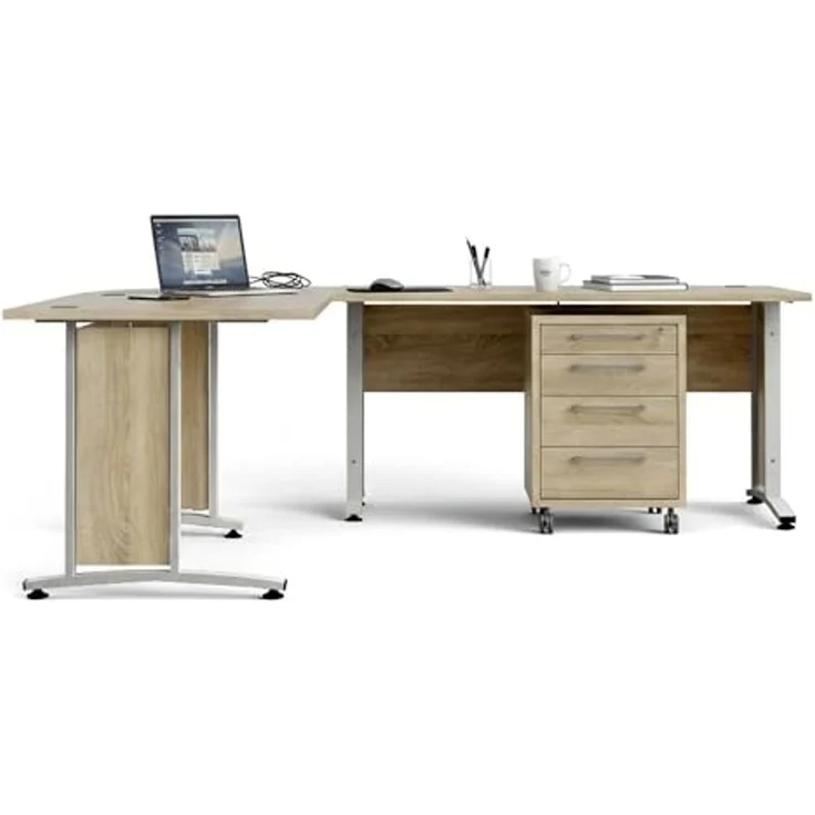 Dmora - Schreibtisch Mirella, Mehrzweckschreibtisch, Bürotisch für PC, Eckschreibtisch, 230x200 h75 cm, Eiche und Weiß – Bild 3