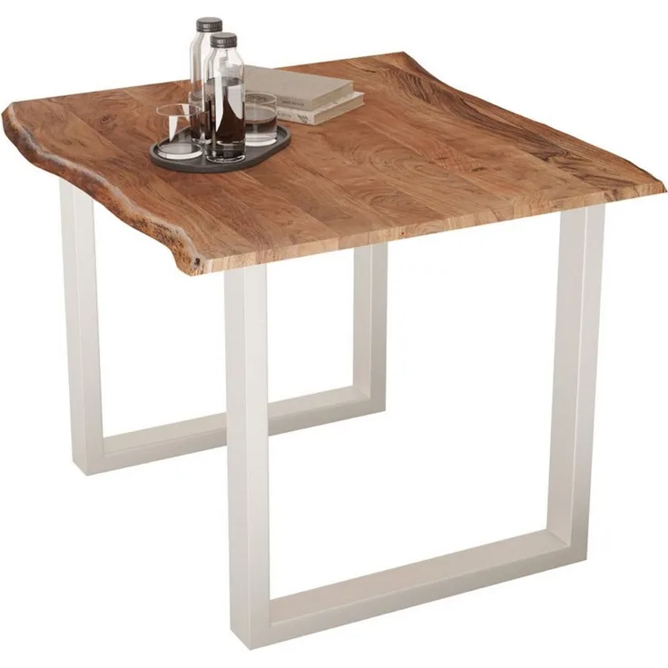 Liadomo Baumkantentisch Hugo, Baumkantentisch, Esstisch, Massivholztisch, Esszimmertisch, mit Esstischplatte aus Akazie und Metallgestell in U-Form