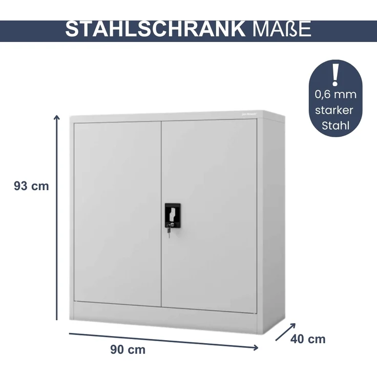 Aktenschrank abschließbar KADO - 3 Ebenen verstellbar, Flügeltüren | Metallschrank Werkstatt Mehrzweckschrank Büroschrank aus Stahl Werkzeugschrank, 93x90x40cm Grau – Bild 2