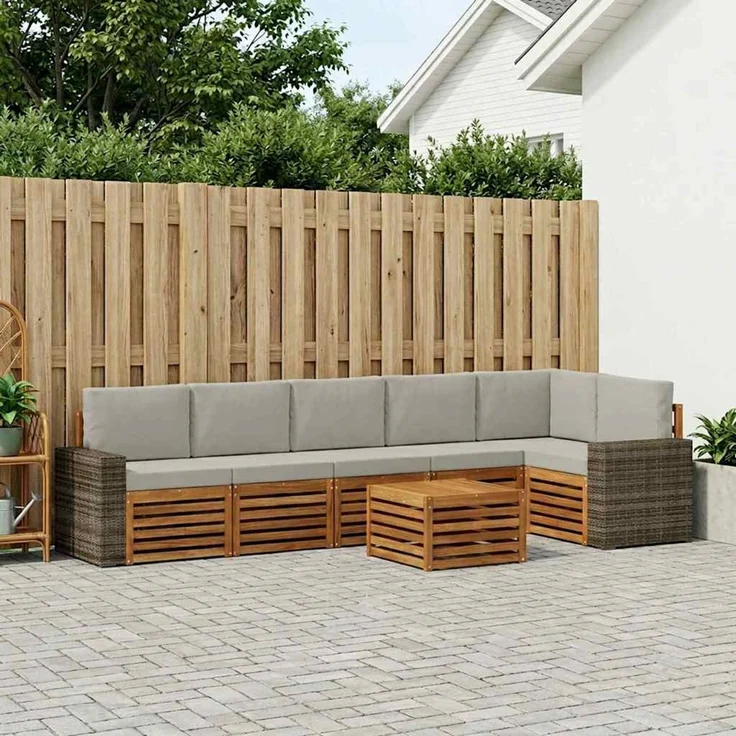 vidaXL Outdoor-Sofagarnitur 7 stk. 6-Sitzer Natur und Hellgrau 3384457 – Bild 1