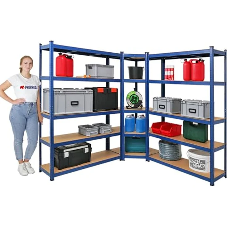 PROREGAL Mega Deal Eckregal Ragnar 1x: 180 x 70 x 40 cm | 2X: 180 x 120 x 40 cm Blau Fachlast 175kg, Kellerregal, Steckregal, Garagenregal, Lagerregal – Bild 4