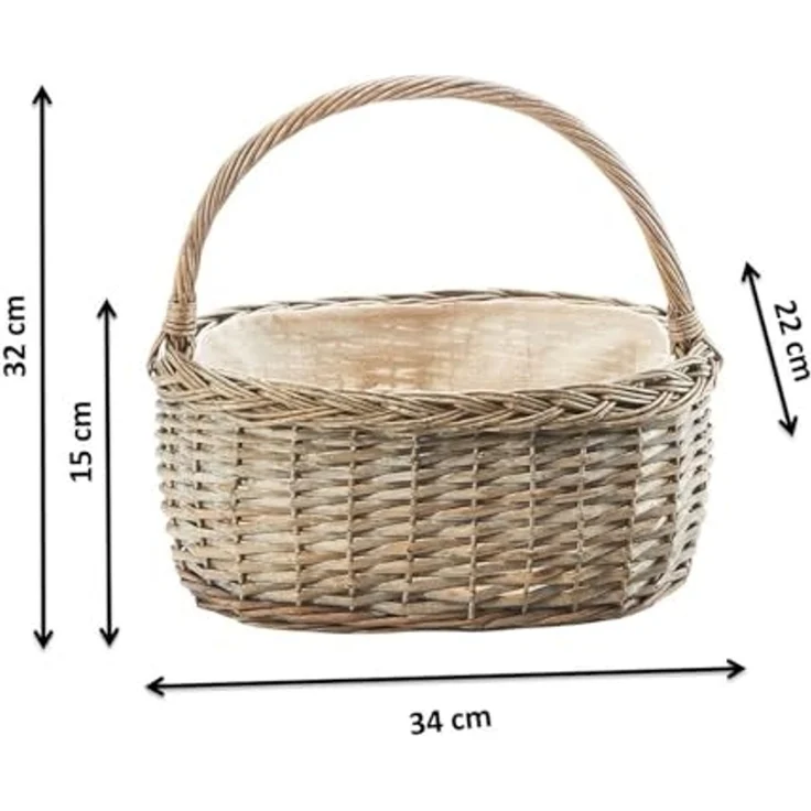 Kobolo Dekokorb Henkelkorb aus grauer Weide mit Textilfutter (1 Stück) – Bild 6