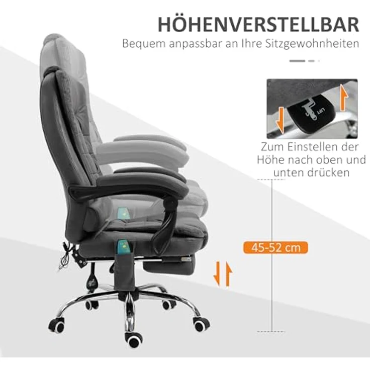 Vinsetto Schreibtischstuhl Bürostuhl mit Massagefunktion, Ergonomisch Drehstuhl mit Wärmefunktion (Computerstuhl, 1 St), höhenverstellbar, Blau – Bild 7