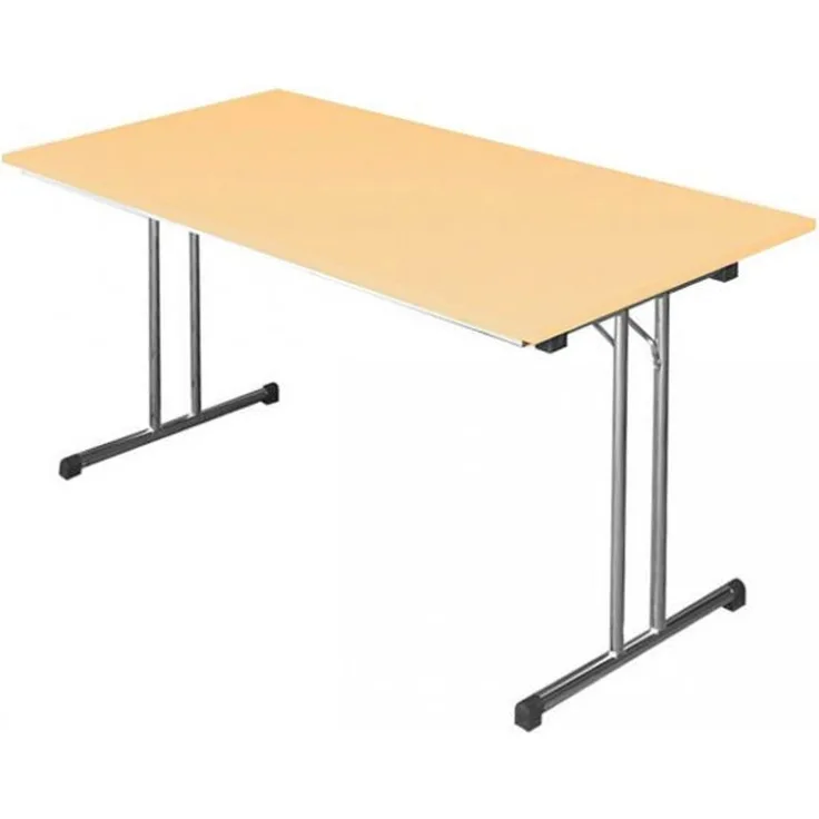 Klapptisch Schreibtisch, Gestell Chrom/ Platte Ahorn, 75 x 180 x 80 cm