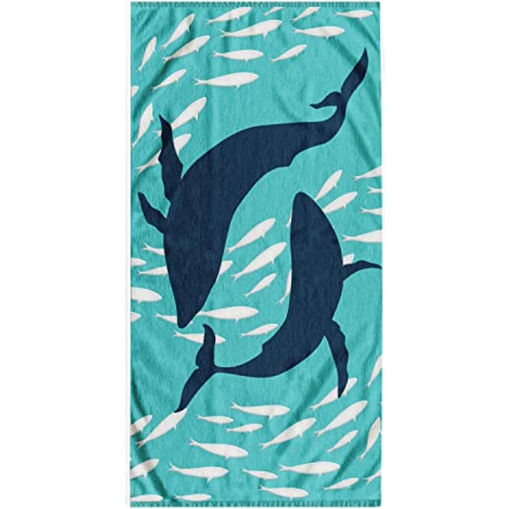 DecoKing Strandtuch groß 90x180 cm Baumwolle Frottee Velours Badetuch blau dunkelblau weiß Dolphin – Bild 2