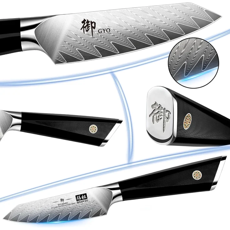 SHAN ZU Damastmesser Schälmesser Obstmesser scharf 9,3 cm Gemüsemesser Küchenmesser, 10Cr15MoV Japanischem Damaststahl 67-Schicht Damaszener Stahl Twill Muster Fruchtmesser mit G10 Griff - GYO Series – Bild 7
