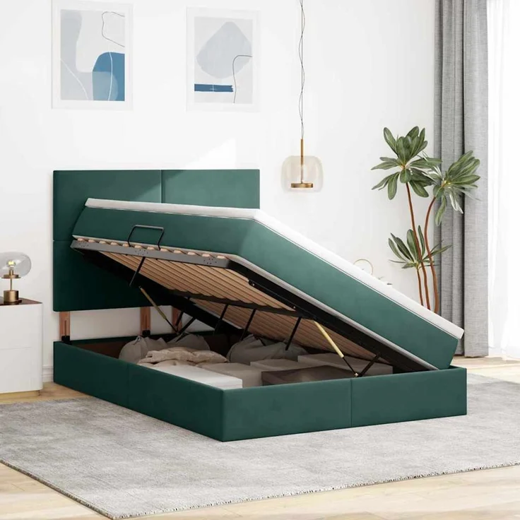 vidaXL Aufbewahrungsbett mit Matratze Dunkelgrün 140 x 190 cm Samt 3371970 – Bild 4