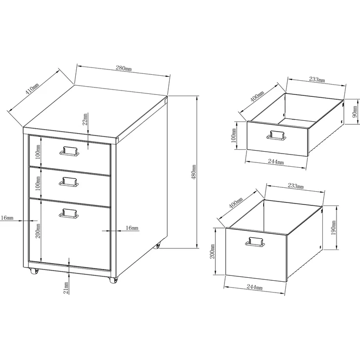 Rollcontainer Kökar mit 3 Schubladen 48x28x41 cm Rot [en. casa] – Bild 3