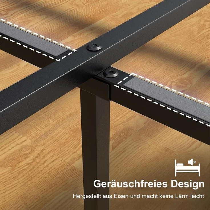 Doppelbett aus Stahl mit MDF-Kopfteil, ohne Matratze, 140x200 cm, Braun/Walnuss – Bild 4
