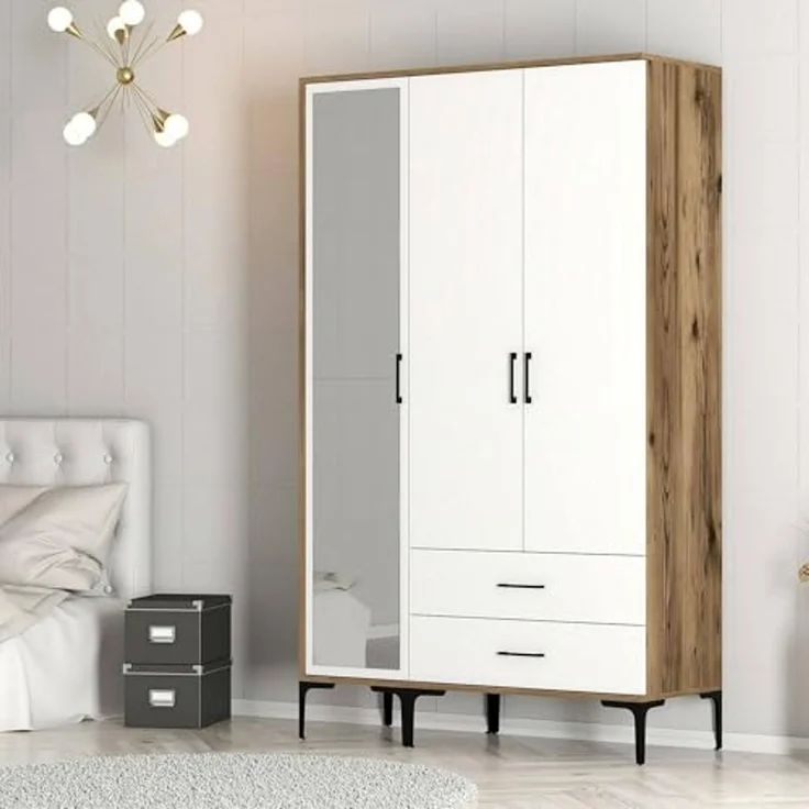 Dmora Kleiderschrank 3 Türen Shaula 120x47,5 cm Braun 2 Regale – Bild 1