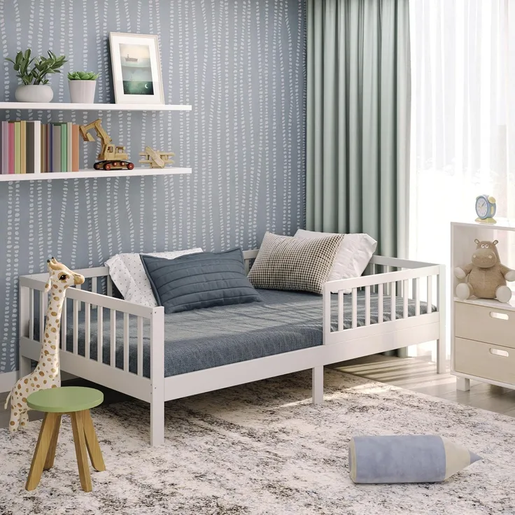 CADANI Kinderbett Nik - abnehmbarer Rausfallschutz - bis 200 kg belastbar (Jugendbett · bis 200 kg belastbar · inkl. Roll-Lattenrost), · Kiefer Massivholz · Farbe: Weiß