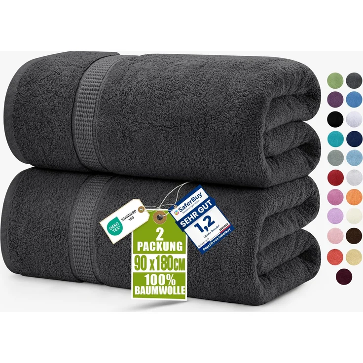 Utopia Towels 2er Badetücher Groß Baumwolle 90 x 180 cm Grau