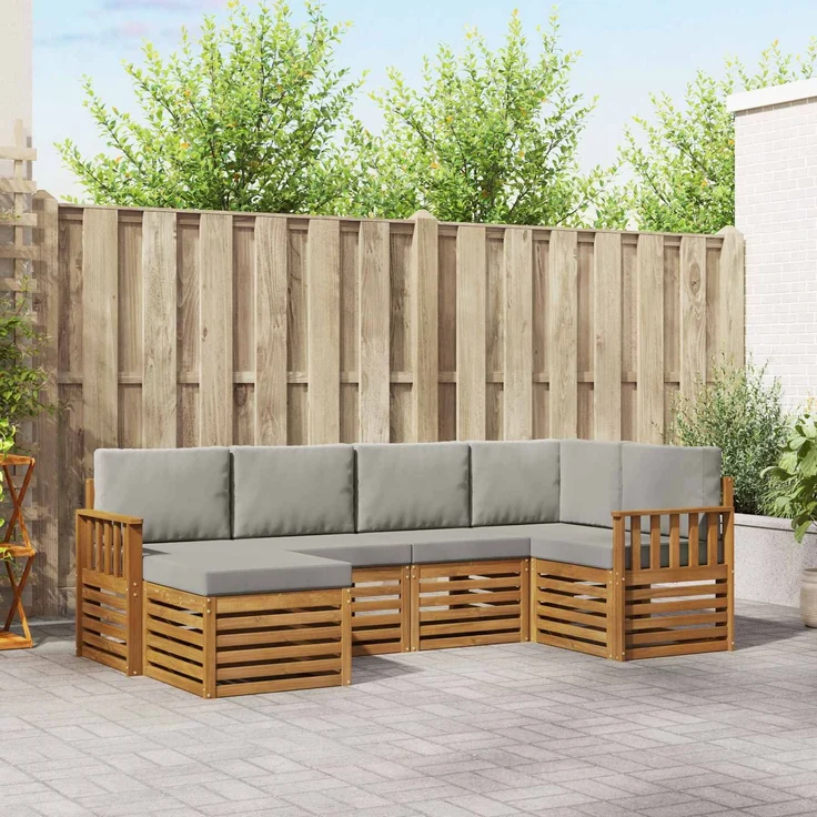 vidaXL Outdoor-Sofagarnitur 6 stk. 5-Sitzer Natur und Hellgrau 3375081 – Bild 1