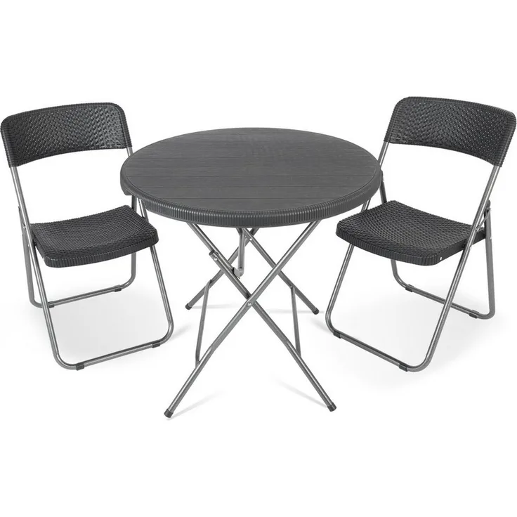 Sekey Balkonset Balkonmöbel Set 2 Personen Platzsparend Balkonset aus Polyrattan, (3-tlg), Gartentisch und 2 Gartenstuhl Klappbar Gartenmöbel für Balkon Terrasse