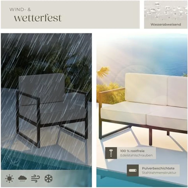 tectake Essgruppe Garten-Loungeset, (Set, 3-tlg), Pulverbeschichtete Stahlgestelle für maximale Stabilität – Bild 9