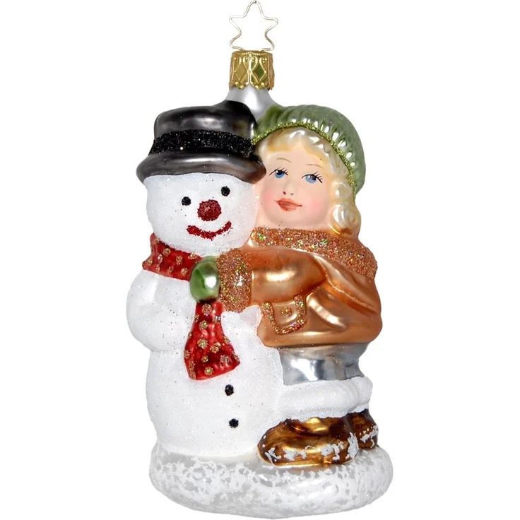 Ich wärm Dich, 12cm Schneemann Figuren Glasornament Inge-Glas Weihnachtsschmuck – Bild 2