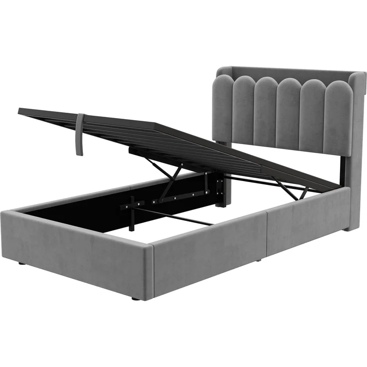 Polsterbett, Einzelbett, Kinderbett 90 x 200cm, hydraulisches Funktionsbett, Bett mit Lattenrost, gepolstertes Kopfteil, großem Stauraum und USB& Type-C-Ladestation und Leselampe, samt, grau – Bild 10