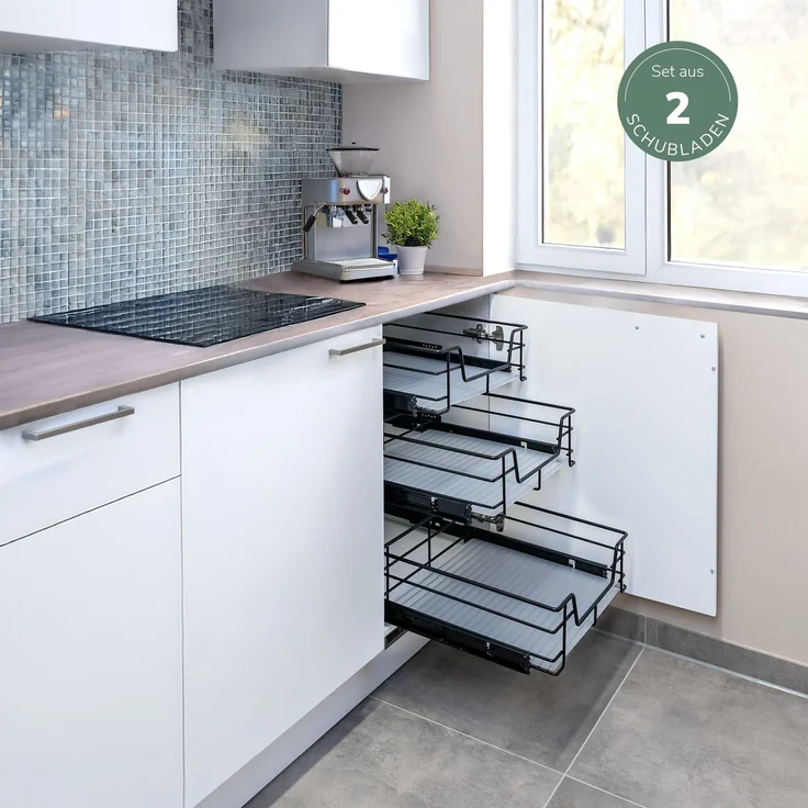 Teleskopschubladen 2er Set - für 50 cm Schrank mit Einlegeboden, aus Metall, (Schwarz) – Bild 8
