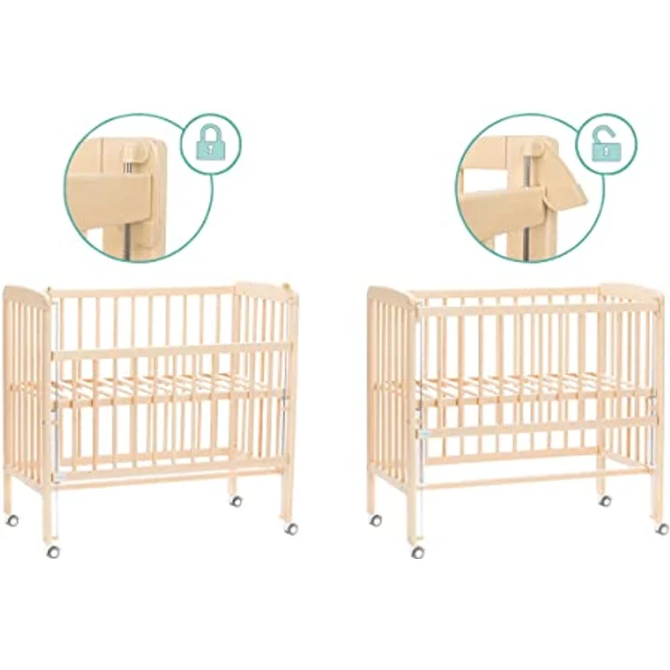 Fillikid 2in1 Beistellbett Nino, Höhenverstellbar von 48 bis 60 cm, aus Buchen-Massivholz, Natur – Bild 4
