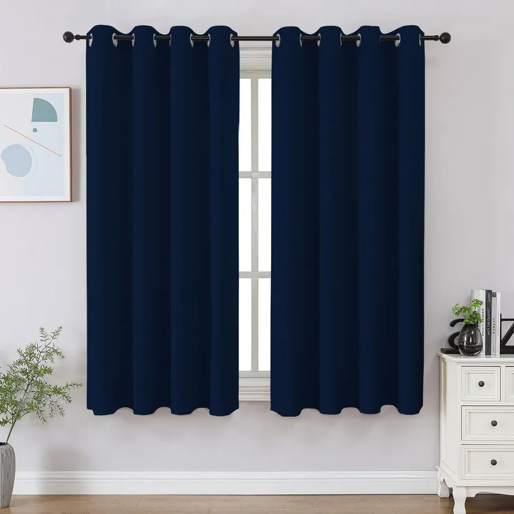 CUCRAF Verdunkelungsvorhänge, 114,3 cm Länge, 2 Paneele, Raumverdunkelungsvorhänge für Wohnzimmer, Schlafzimmer, wärmeisoliert, lichtblockierend, Fenstervorhang, B 132 x L 114 cm, Marineblau