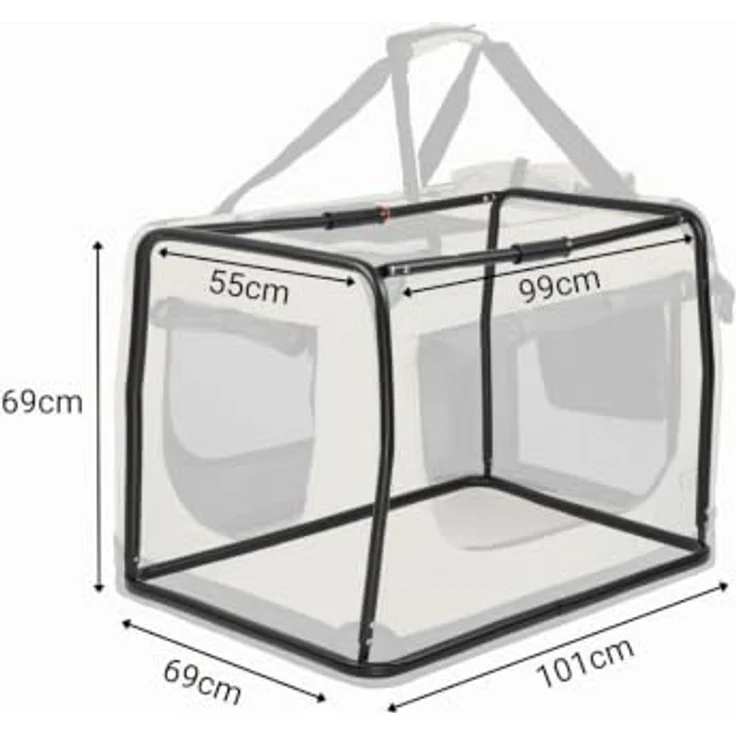 lionto Hundetransportbox, Faltbar, für Reise & Auto, 101x69x70 cm, Beige | Stabile Hundebox aus Stoff mit Netzfenstern, Tragegriffen, weicher Decke & Taschen, für Katzen & Hunde bis 25 kg geeignet – Bild 5