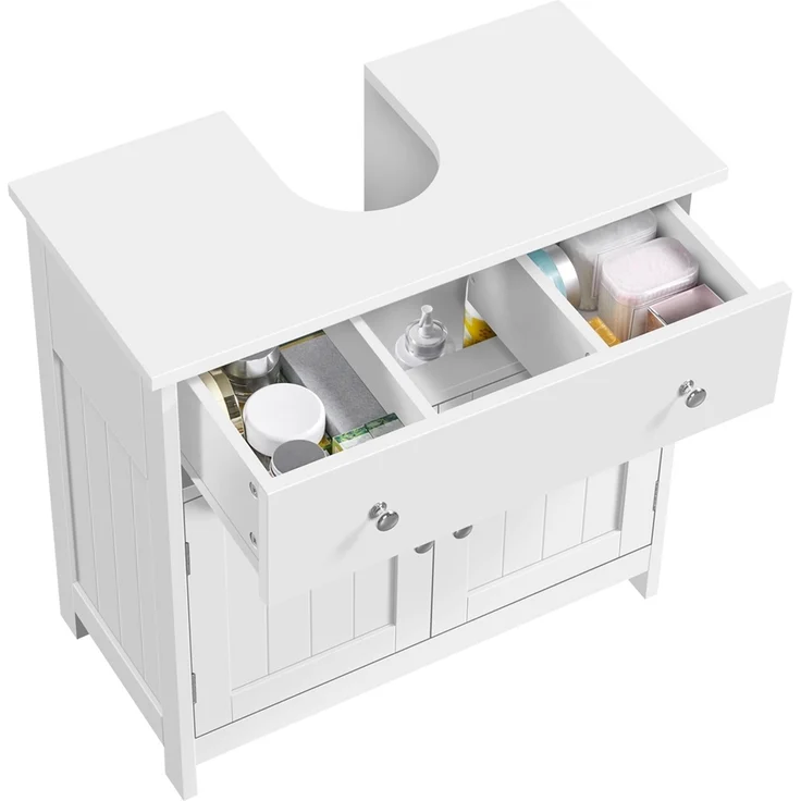 Yaheetech Waschbeckenunterschrank mit Schublade & 2 Türen, Holz weiß, 60x30x60 cm – Bild 3