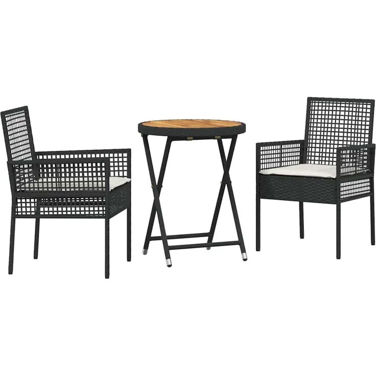 vidaXL Garten Bistro Set 3 pcs Schwarz Poly-Rattan 3334967 – Bild 1