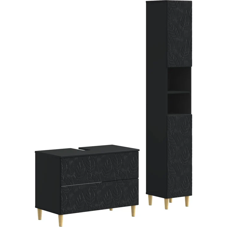 vidaXL 2-teiliges Badezimmer Schrank Set DELFT Schwarz Holzwerkstoff 3417541 – Bild 2
