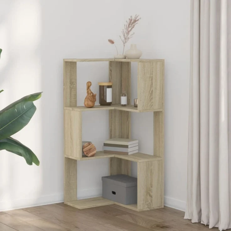 vidaXL Eck-Bücherregal 3 Böden Sonoma-Eiche 50x50x102 cm Holzwerkstoff 852593 – Bild 9