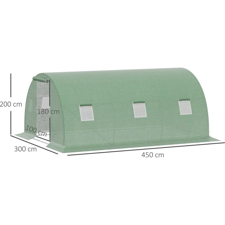 Wohnora-13,5 m² großes Tunnelgewächshaus mit 6 Fenstern, aufrollbarer Reißverschlusstür, verzinktem Stahlrahmen und PE-Folie (4,5 x 3 x 2 m) – grün,H 2000cm x T 1180cm x B 3000cm – Bild 4