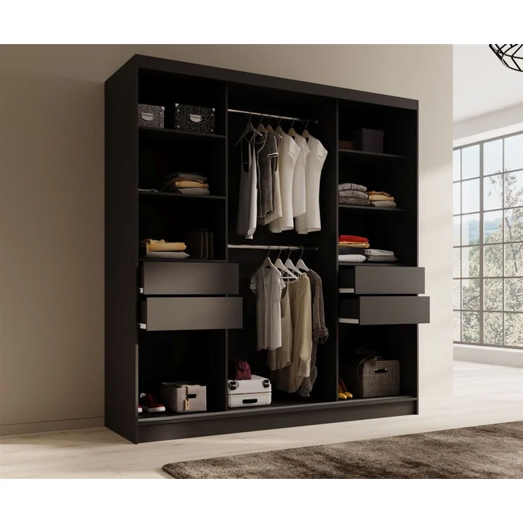 Schiebetürenschrank Schrank Nr. 455 in Schwarz matt- Spiegel 200 x 215 x 61 cm – Bild 3