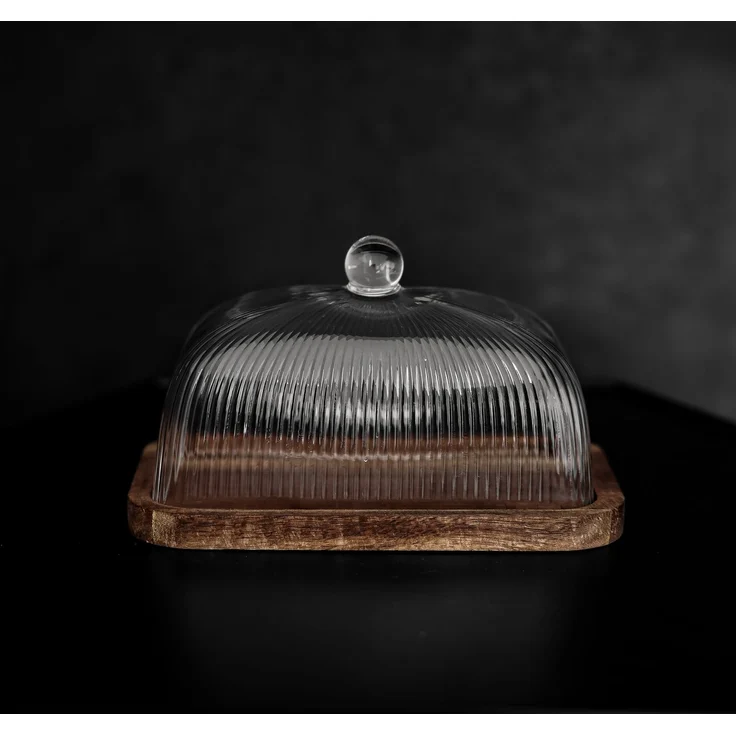 Butterdose mit Glasdeckel & Holzplatte - 16 x 10 x 10 cm – Bild 3