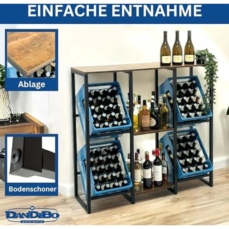 DanDiBo Getränkekistenregal 4 Kisten mit Ablage Holz Metall 96564 Getränkeregal Kistenregal Getränkekistenhalter – Bild 3