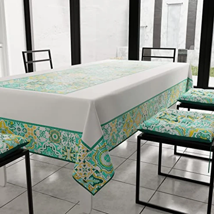 PETTI Artigiani Italiani - Tischdecke, schmutzabweisend, rechteckig, für Küchentisch, geometrisches Design, Vietri Grün, Wassergrün, X12, Sitzer (140 x 240 cm), 100% Made in Italy – Bild 3