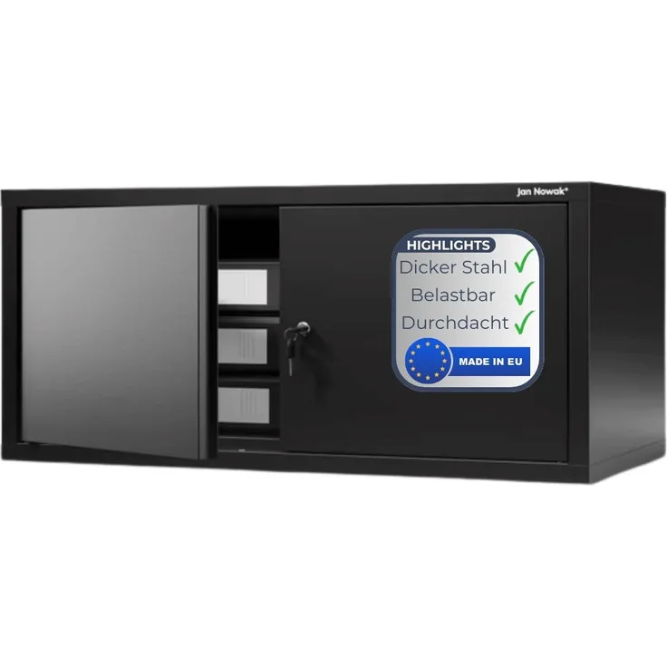 Schrankerweiterung Aktenschrank mit 2 Flügeltüren | Zusatzschrank für Büroschrank Extraschrank Stahl Mehrzweckschrank klein Werkstatt, 38x80x40cm Schwarz