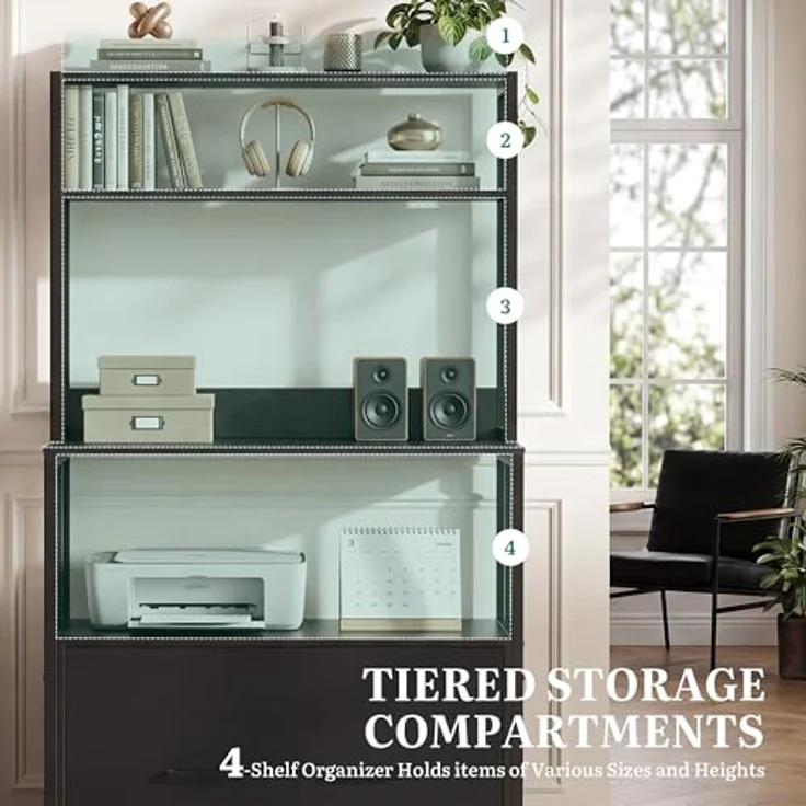YITAHOME Aktenschrank mit Schublade, Aktenschrank mit Bücherregal für A4, Briefe, Rechtsakten, Metall-Aufbewahrungsschrank, Druckerständer für Büro, Schule, Zuhause, Organisation, Schwarz – Bild 7