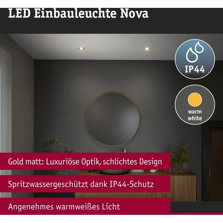 Paulmann 92405 Einbauleuchte LED Nova Coin 3er-Set starr 78mm gold IP44 – Bild 4