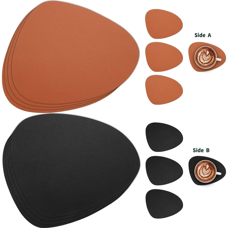 ABC Leder- und Glas-Untersetzer, doppelseitig rutschfest, abwaschbar, wasserdicht, Kunststoff, schwarz und braun – Bild 2