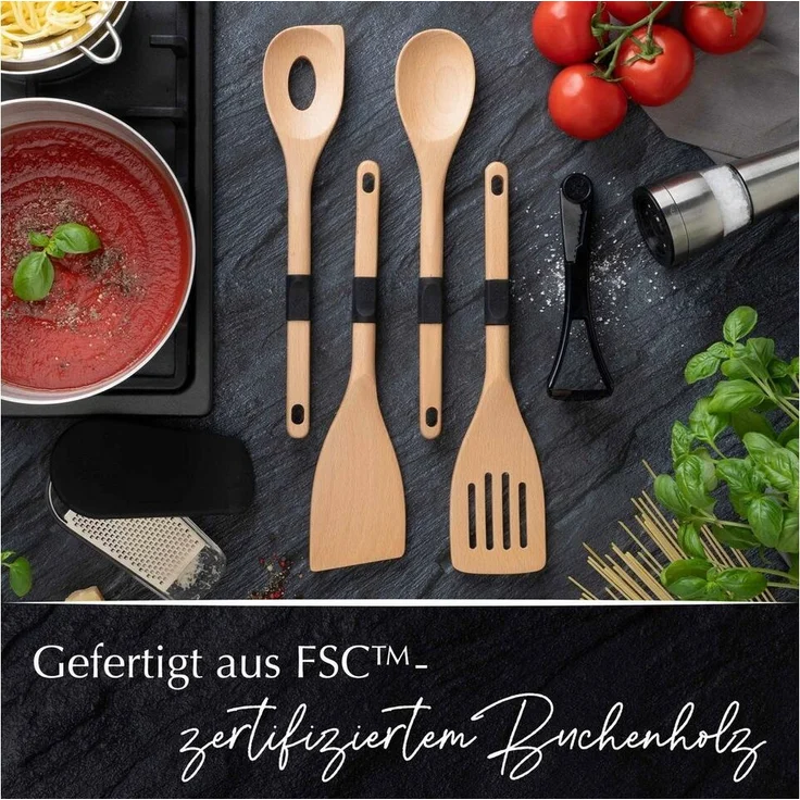 Stanley Rogers Kochbesteck-Set Küchenhelfer Set Holz, Kochlöffel Buchenholz, Bambus Küchenutensilien – Bild 2